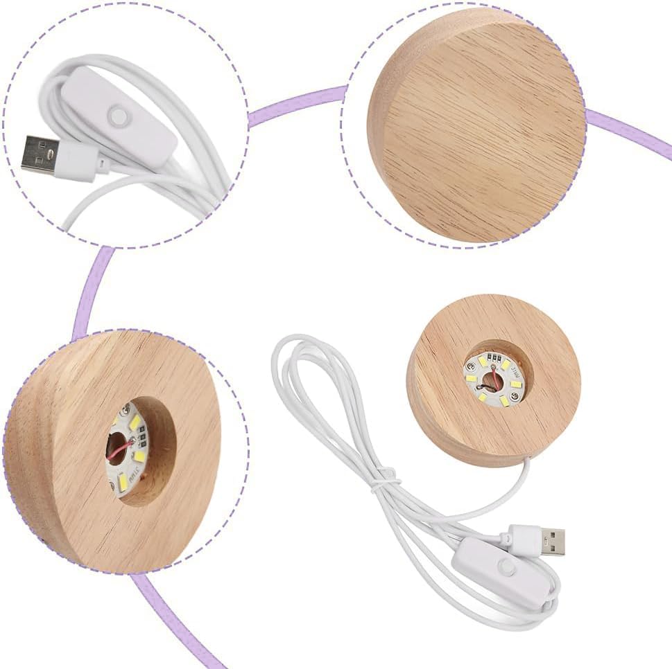 Image of 2-Pack Wooden Light Base - LED Lighted Stand Display for Crystals,Stones,Quatz (2.5in Diameter)