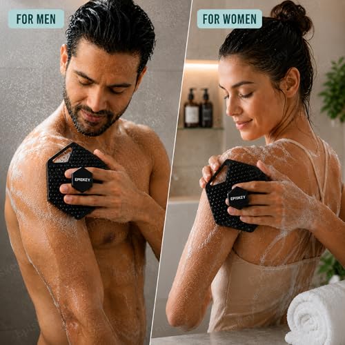 Image of Episkey Body Scrubber - Exfoliates & Deep Cleans - Silicone Shower & Bathroom Accessory with Bespoke Bristles and Ergonomic Handles - Charcoal