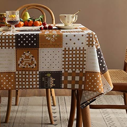 Joyfol Day Country Checkered Dots Rectangle Tablecloth,Farm House Tree Wreath Pattern,Easy Care Waterproof Table Cloth,Perfect for Everyday Use Indoor or Outdoor Parties(Brown,60 X 120 INCH) Cover