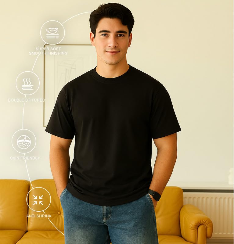 Image of Sleepynuts Men's Regular Fit Round Neck Half Sleeves Solid Casual Wear T-Shirt