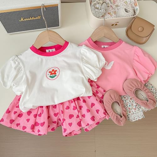 Image of Girls Summer Outfits Toddler Girl Shorts Set Cotton Casual Short Sleeve Shirt and Shorts 2-7T