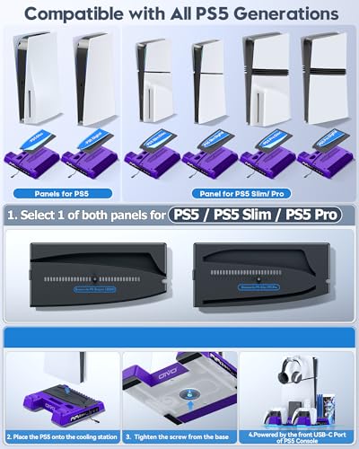 Image of PS5 /Slim /Pro Stand and Cooling Station with LED Controller Charging Station for PlayStation 5 Console, Controller Charger, Cooling Stand, PS5 /Slim /Pro Skin Accessories Kit with 3 Level Cooler Fan