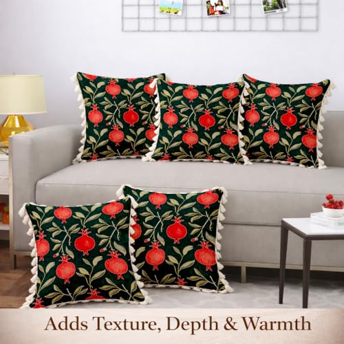 Image of STITCHNEST 'Little Meadow Series' Tassled Cushion Cover | Set of 5 | Floral Cushion Cover 16 inch x 16 inch