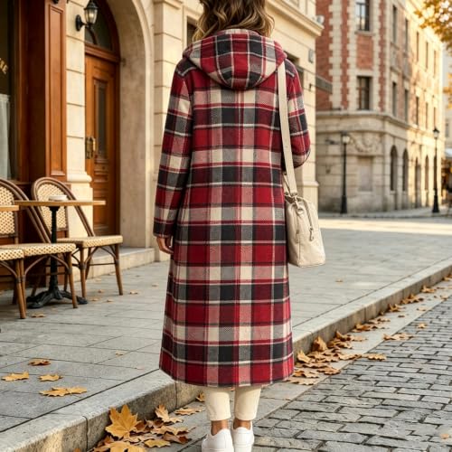 Plaid Jacket Women Long Hooded Button Down Cotton Casual Shacket Coats - image 6