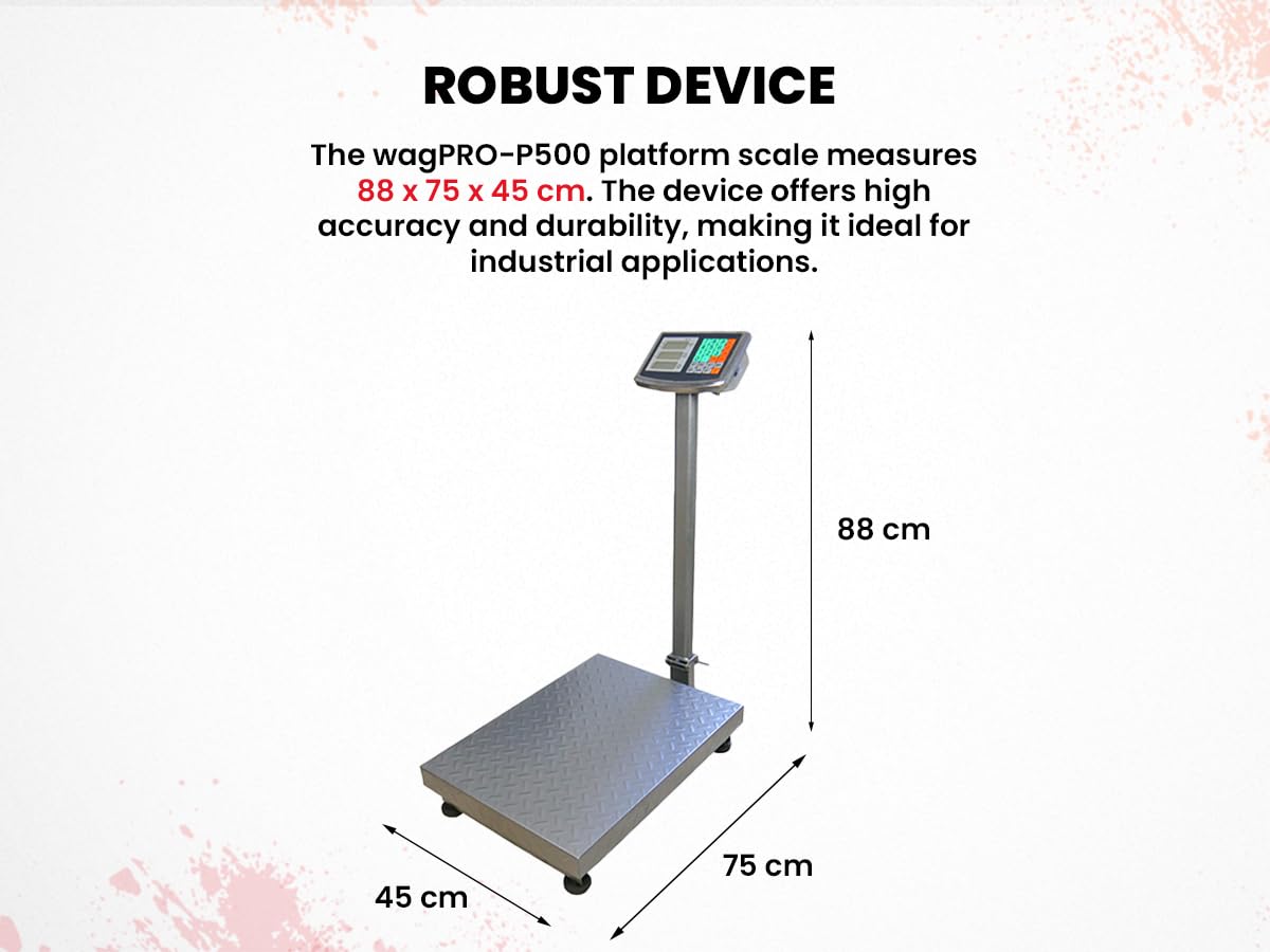 Báscula de Plataforma para Almacén, Capacidad de Carga de hasta 500 kg, Pantallas LCD, Precisión de +/- 200 g, Dimensiones de la Plataforma 60 x 45 cm, Operación Inalámbrica, HDWR wagPRO-P500