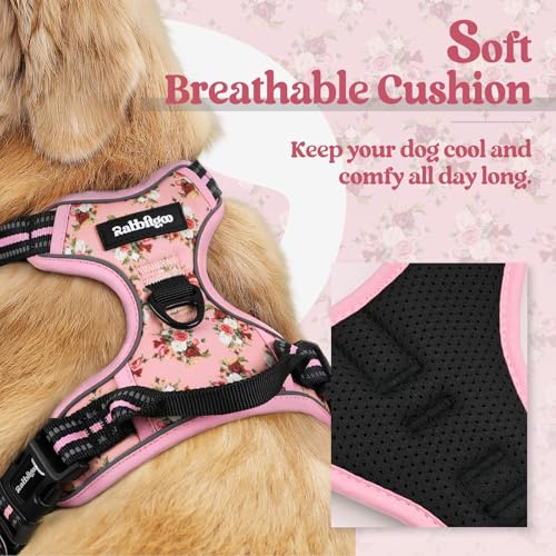Image of rabbitgoo Dog Harness No Pull with 2 Leash Clips, Adjustable Soft Padded, Reflective Oxford No Choke Pet Vest with Easy Control Handle for Medium Sized Dogs, Pink Rose, M