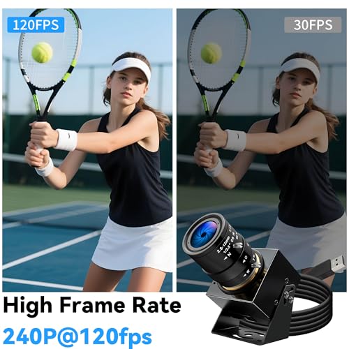 Image of HD High Speed USB Camera,4X Manual Zoom Lens,480P@120fps 720P@60fps 1080P@30fps High Frame Rate UVC Webcam, Laser Engraving,3D Printer, Security, Plug & Play, Windows Linux Android Mac OS