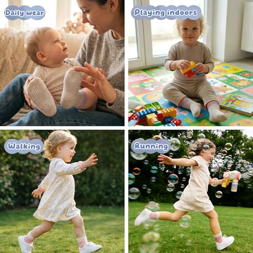 Image of Toddler Non Slip Cotton Crew Socks with Grips for Baby Boys Girls