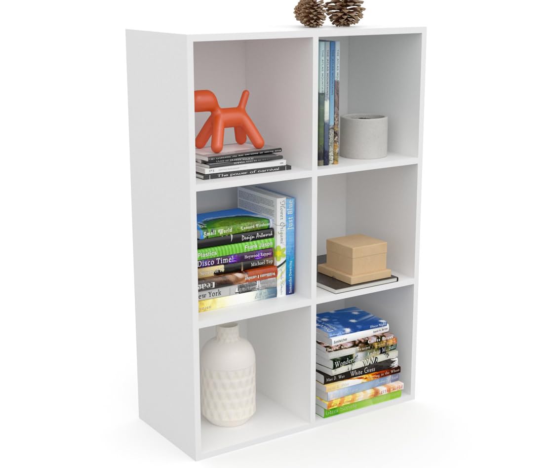 DORMIDAN Librería Estantería 6 Compartimentos, Biblioteca, Oficina, Estudio o Salón 97.5x65.5x29.5cm (Blanco)