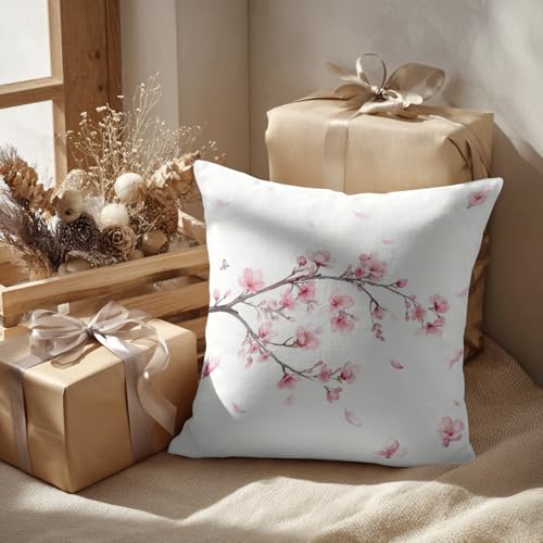 Batmerry Pink Floral Throw Pillow Covers,Pink Branch of Cherry Blossom Flowers Decorative Pillow Covers Digital Printing Blended Fabric for Couch Sofa Bed Invisible Zipper 12X20 in - image 7