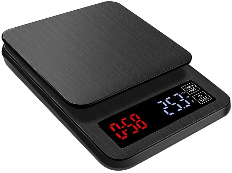 SdaryWare Báscula electrónica Inteligente de Alta precisión de 0,1 g para Cocina, repostería, café, báscula Digital multifunción de Acero Inoxidable con Pantalla LED y función de tempor(10000/1G)