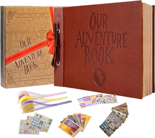 Libro delle avventure realizzato a mano, 30,3 x 19,4 cm, rilegato in pelle, con 80 pagine, lettere in rilievo, ispirato a 'Up', ideale per foto, matrimoni e ricordi di viaggio, confezione regalo