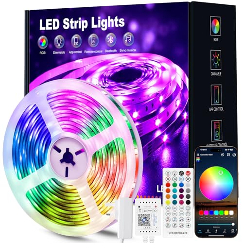Beaeet LED Strip Light 5m, RGB Music Sync Colour Changing LED Lights for Bedroom, Smart Ambient Lights with Bluetooth App & Remote Control, Flexible Design for Gaming, Ceiling, and Home Decoration