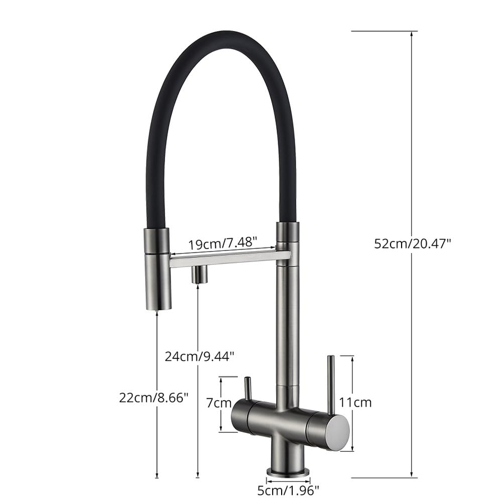 Rubinetto per Filtro dell'Acqua da Cucina Girevole a Doppio beccuccio - Miscelatore per Acqua Potabile Grigio Opaco per Un approvvigionamento di Acqua Fresca e Pulita - Aggiornamen