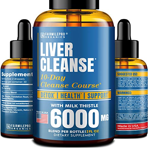 Liver Cleanse Detox & Repair Formula  Liver Support Dietary Supplement with Milk Thistle 6000 mg  Natural Liquid Detox  10-Day Cleanse Course, 2 fl oz