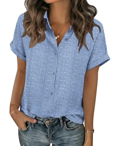 Zeagoo Short Sleeve Summer Tops for Women Casual Button Down