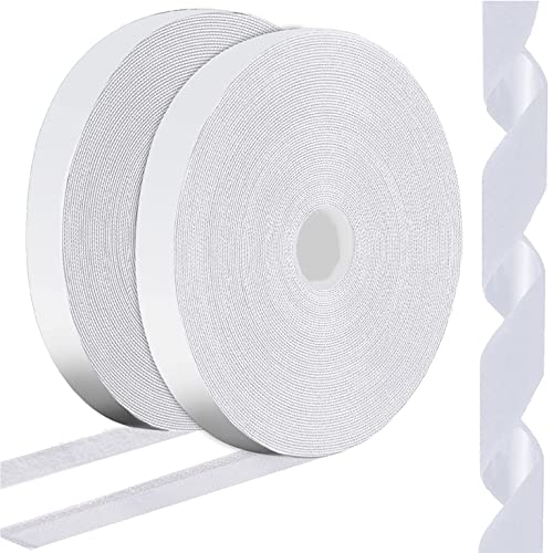 1 Inch x 82 Feet White Hook Loop Strips with Adhesive Heavy Duty, Multi-Purpose Hook and Loop Tape, Double Sided Hook Loop Rolls, Picture Hanging Strips, Bulk Sticky Straps Wall Hanging Strips