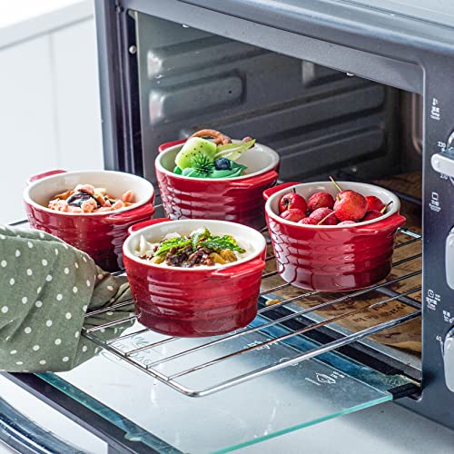 Ciotole con Coperchio e Mini Stampi in Ceramica, Pirottini per Soufflé 250 ml, Mini Casseruola da forno, Ramekin Set da 4 pezzi - 250 ml, Rosso - immagine 4