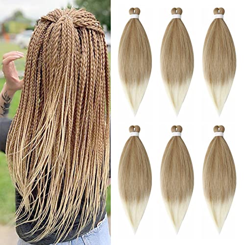 BLTYXT vorgedehntes Flechthaar, 66 cm, einfach zu flechten, 6 Packungen, professionelle juckfreie Kunstfaser, EZ-Zöpfe, Yaki-Textur, knotenloses Flechten, Haarverlängerungen (T27-613#) Cover