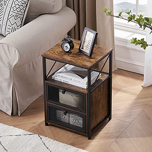 Image of VECELO Nightstand Set of 2, End Table with Flip Drawer, Modern Night Stand for Bedroom,Living Room, Office, Easy Assembly, Dark Brown