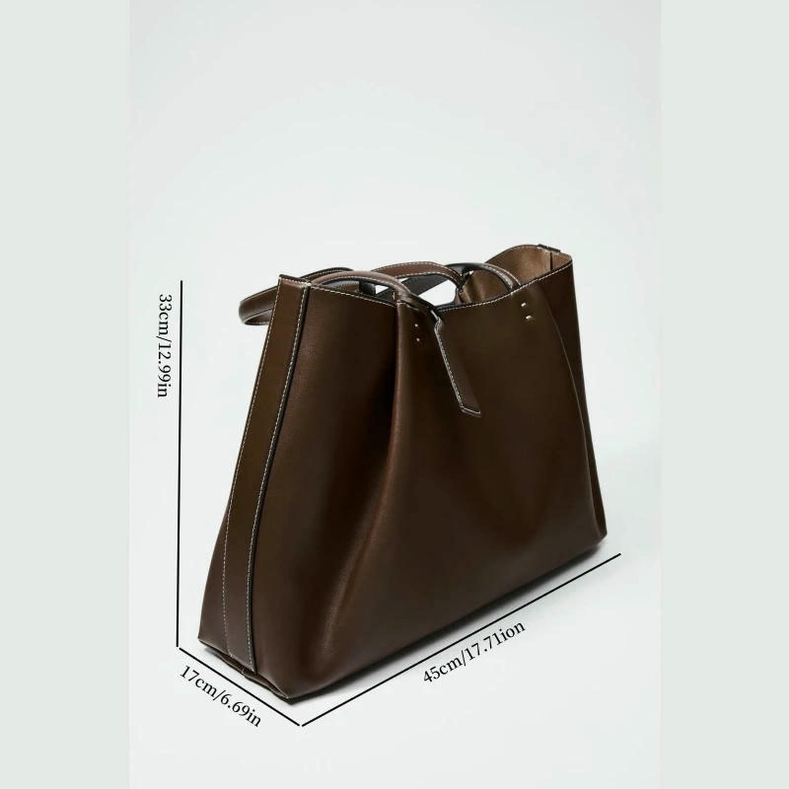 Kosmetiktasche Frauen Große Braune Pu Leder Tote Tasche, Elegante Top Griff Schulter Handtasche, Geräumige Einfarbige Tasche Für Arbeit, Pendeln & Täglichen Gebrauch-brown