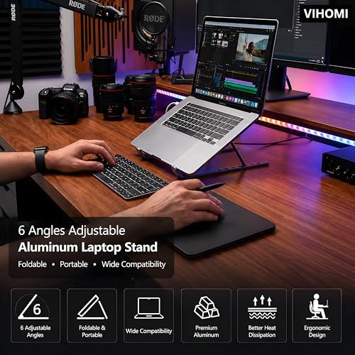 Image of 6 Angles Adjustable Aluminum Laptop Stand, Ergonomic Foldable Portable Tabletop Riser Holder for MacBook, HP, Dell, Lenovo & All Notebooks (Grey)