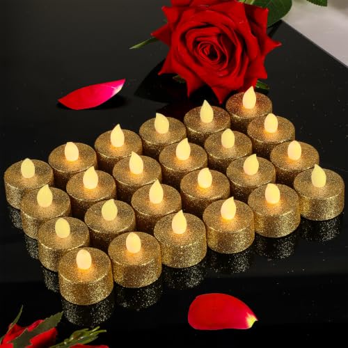 Image of Mudder 48 Pieces Gold Tea Lights LED Candles Tealights Battery Flameless