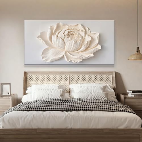 Image of TAIJXAGSG Modern Wall Art White Flower Canvas Art Wall Decor Wall Decor Prints Painting Wall Art Picture For Bedroom Living Room Dining Room Home Office Artwork 24 inchx48 inch Ready To Hang