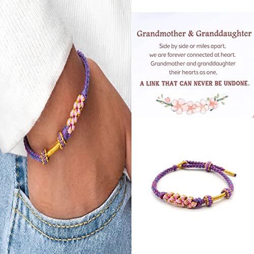 Image of Granddaughter Bracelet for Women, Cute Pink Peach Blossom Knot Bracelet from Grandma Trendy Handmade Braided Charms Bracelets Holiday Jewelry Gifts