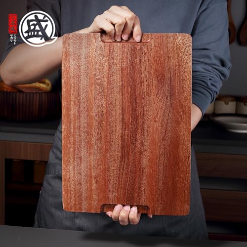 Tabla de Cortar de Madera Sapele MITSUMOTO SAKARI 18 x 12 pulgadas con Ranura para Jugos, Superficie Reversible, Asas Laterales, Ideal para Carnes, Verduras y Quesos miniatura 6
