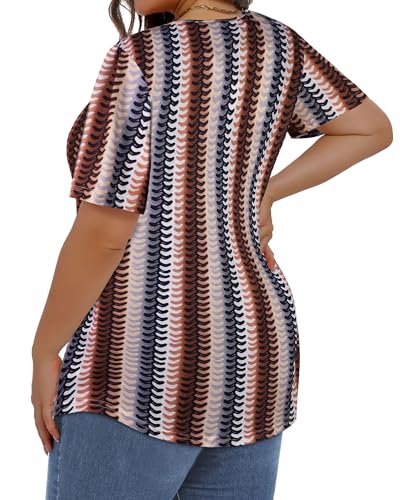 Image of Plus Size Tops for Women Pleated Summer Top Trendy Short Sleeve Shirts Casual Basic Tee Crew Neck Blouses 2026