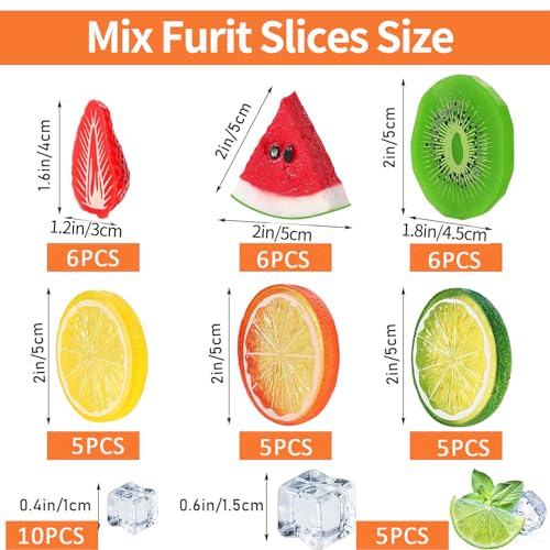 Set de 48 piezas de frutas y cubos de hielo falsos miniatura 2