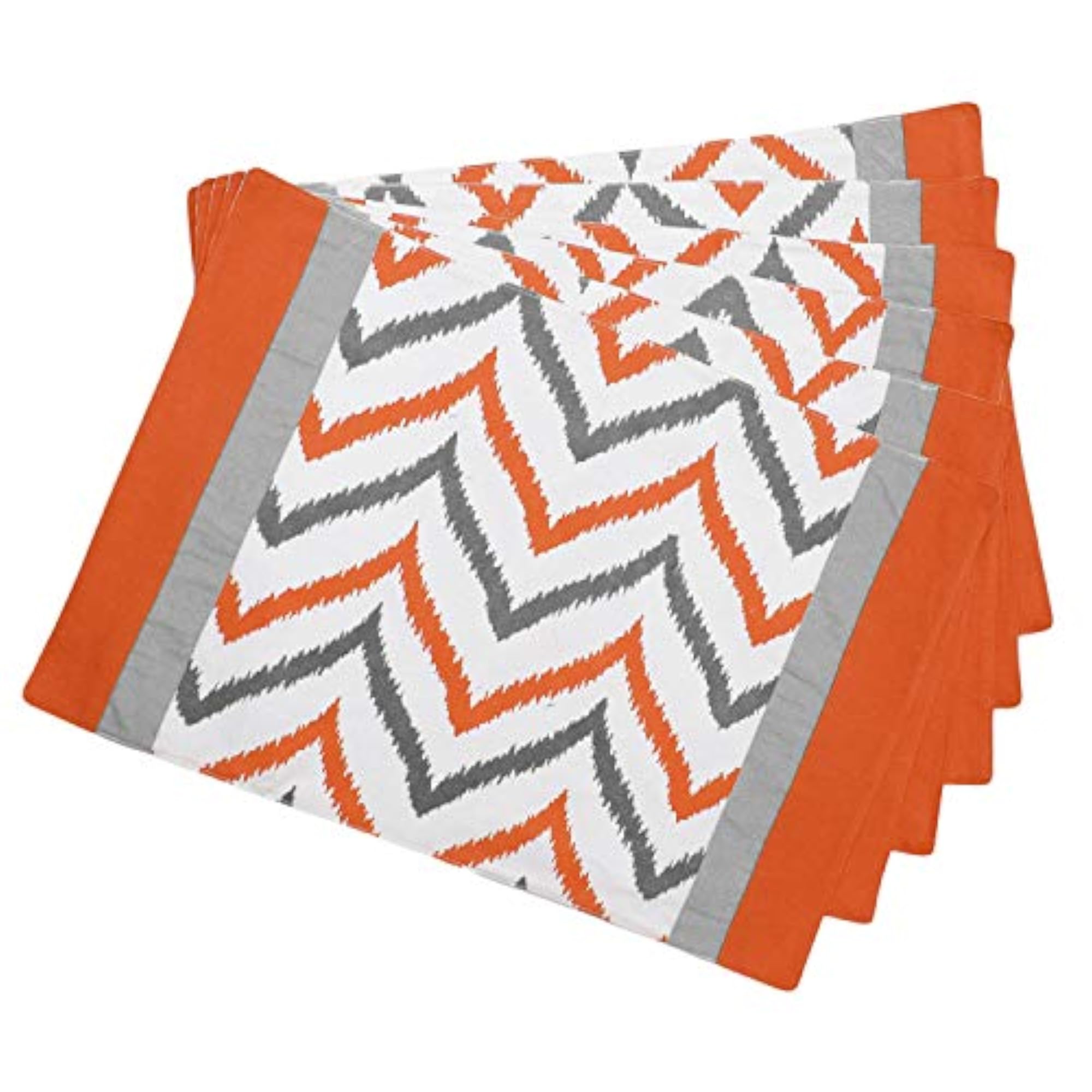 Cotton Printed Orange Double Ikat Collection Table Cover with 4 Place Mats