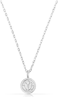 Made by Nami Kette Damen Silber oder Gold mit rundem Anhänger Lotus Blume 40 + 5 cm Länge Wasserfest Geschenke für Frauen