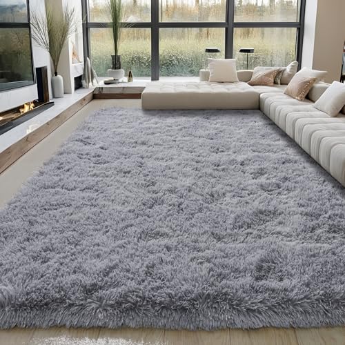 KING DARE Grey Area Rugs 9x12 Living Room, Soft Plush Shaggy Fuzzy Furry Large Rug, Anti-Slip Washable Modern Big Floor Carpet for Bedroom Home Decor Aesthetic