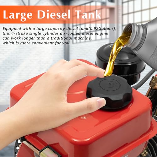 Diesel Engine, 4-Stroke Single Cylinder Air-Cooled Diesel Engine 2.2KW Recoil Start System Diesel Motor for Go Kart, Lawn Mower, Power Generator, Wood Splitter (Red) - Image 5