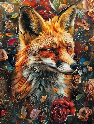 Kaliosy 5D Diamond Art Kits for Adults Fox by Number Kits, Diamond Painting Art Animal DIY Full Drill Crystal Craft Cross Stitch Embroidery Decoration (12x16 inch) 30x40 cm