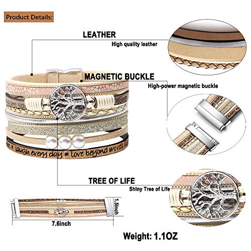 Desimtion BC009-BEIGE Inspirational Gifts, Tree Of Life Leather Bracelets For Women, Trendy Stuff For Teen Girls, Christmas Birthday Gifts thumb #3