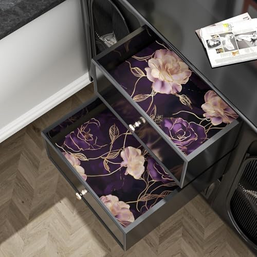Image of VKR Premium Luxury Floral Self Adhesive Wallpaper Roll for Bedroom Living Room Furniture & Cabinets, Peel & Stick Decorative Wall Covering for Home Decor (45 x 300 cm, Purple Gold Rose Design)