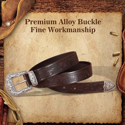SANSTHS Western Belt For Women, Womens Cowboy Belt For Pants Jeans With Vintage Floral Carved Design