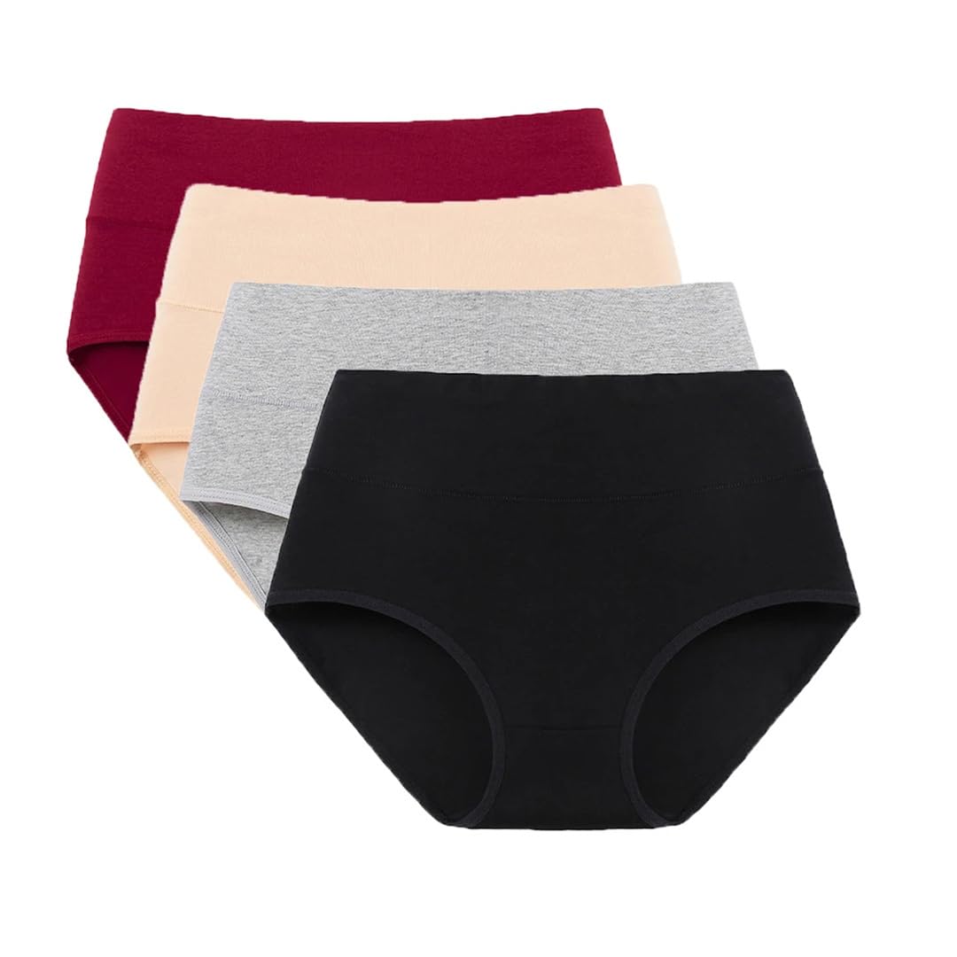 Damen-Unterwäsche, hohe Taille, Slip, bequem, atmungsaktiv, Damenunterwäsche für Mädchen, 4 Stück
