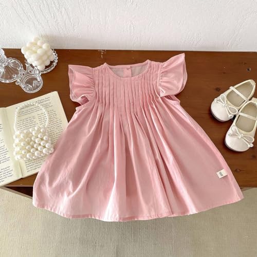 Girls Summer 𝐅lutter Sleeve Swing Dress Causal Boho Beach 𝐒undress Solid Color Ribbed Flowy Smocked Dresses3
