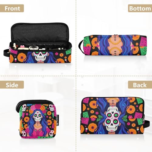 Estuche de viaje 2 en 1 para rizador con tapete resistente al calor para planchas y secador de pelo organizador de viaje La Catrina Día de los Muertos mexicano para mujeres miniatura 5
