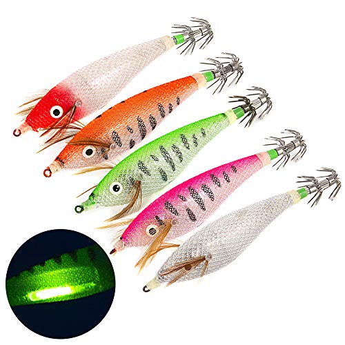 Isca de pesca, Andoer 6cm / 8cm Luminous Squid Jig Isca de Madeira de Pesca Camarão Lula Choco Isca