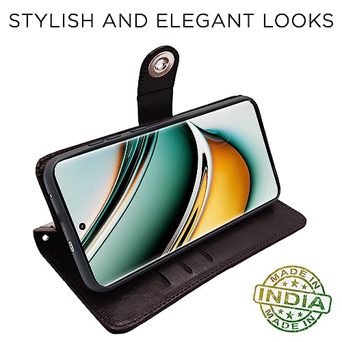 Image of Pikkme Realme 11 Pro / 11 Pro Plus 5G / Narzo 60 Pro 5G Flip Cover Leather Finish | Inside TPU with Card Pockets | Wallet Stand and Shock Proof | Complete Protection Button Flip Case (Coffee)