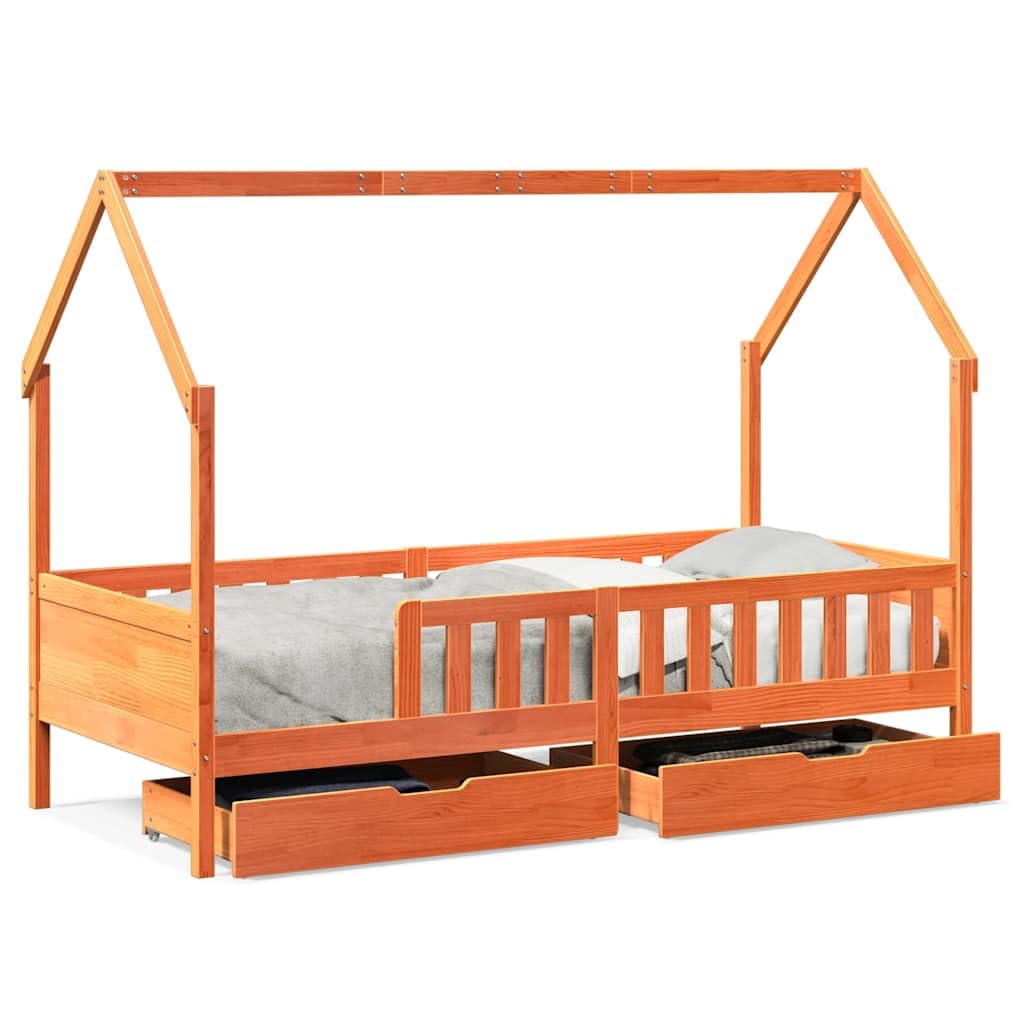 lite drewno sosnowe domek dla dzieci barierki 80x200 cm brąz