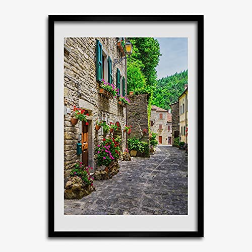 Tableau cadre en bois décoratif Tulup 50x70 cm peinture moderne rue charmante