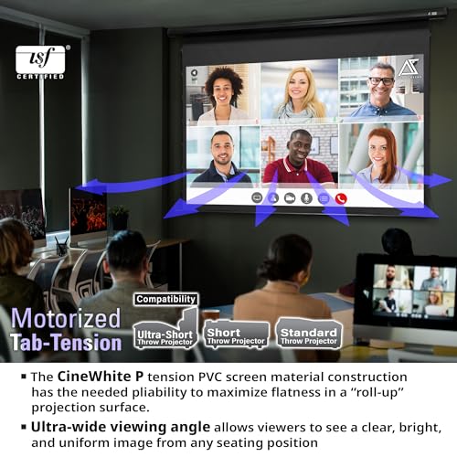 Image of Akia Screens 105 inch Motorized Tab Tension Projector Screen, 16:9 Retractable Projection Screen, UST, Short & Standard Throw Compatible, 4K Indoor Home Theater Screen, Black Case, AK-ELT105H