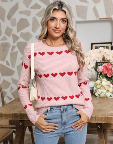 Image of Alsol Lamesa Women's Fall Pullover Sweaters Cute Hearts Long Sleeve Crewneck Casual Knitted Sweaters, X-Large