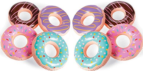 Inflatable Donuts (12 Pieces) Donut Party and Pool Party Decorations, 15" wide, Birthday Party Supplies